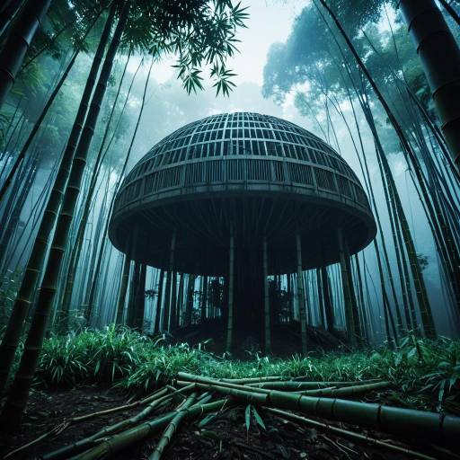 Brutalist Dome in a Misty Forest