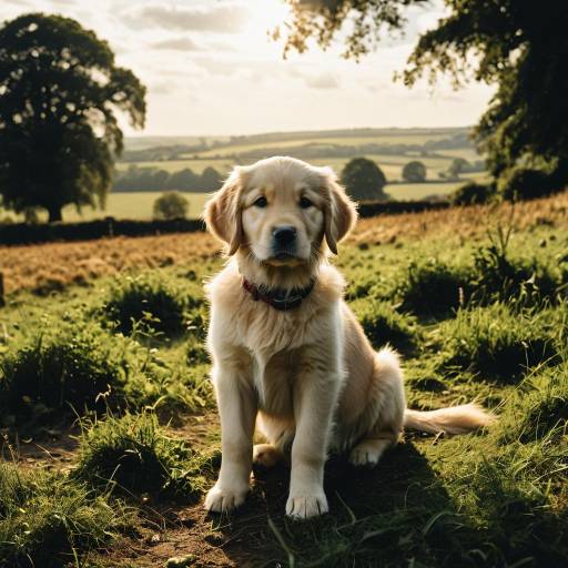 Golden Retriever Puppy in Countryside