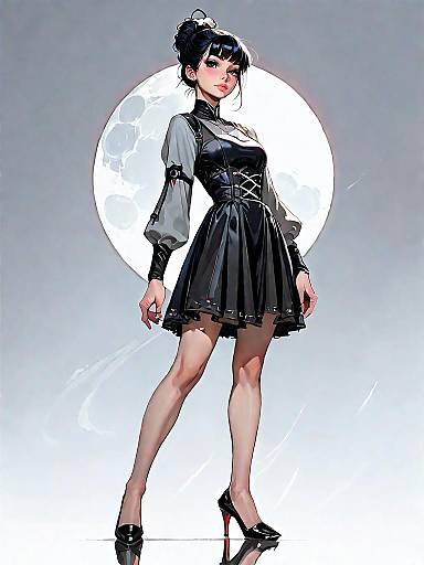 Chic Woman in Heathered Grey Dress