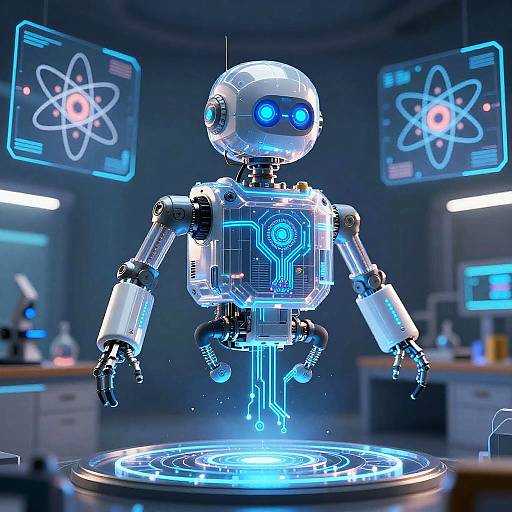 Futuristic Atomo Nanobot in Cyberpunk Lab