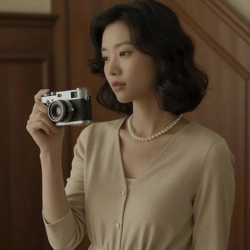 Vintage Camera Portrait in Warm Light