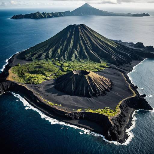 Aerial View of Volcanic Island in the Pacific Ocean