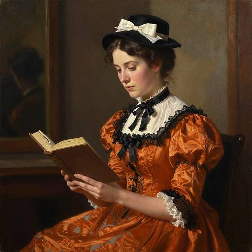 Victorian Woman Reading Realistic Portrait