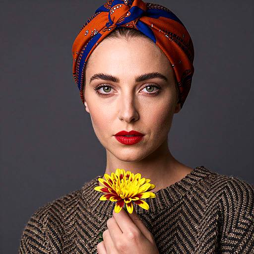 Portrait of a Stylish Woman with Chrysanthemum