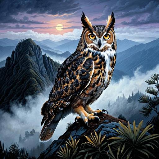 Great Horned Owl on Twilight Mountain Ridge