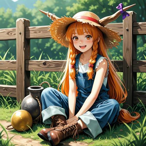 Cheerful Girl in a Straw Hat