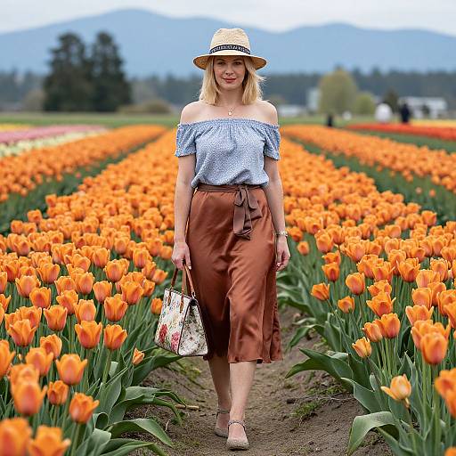 Blonde Woman in Orange Tulip Fields
