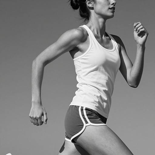 Black and White Photo of Woman Running