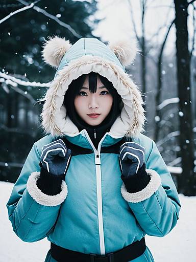 Woman in Uraraka Winter Cosplay Costume
