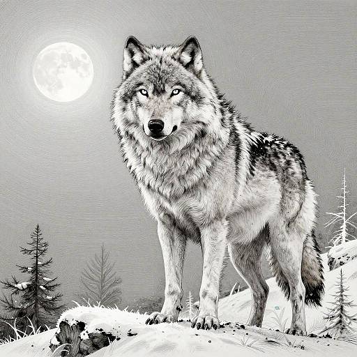 Majestic White Wolf Pen and Ink