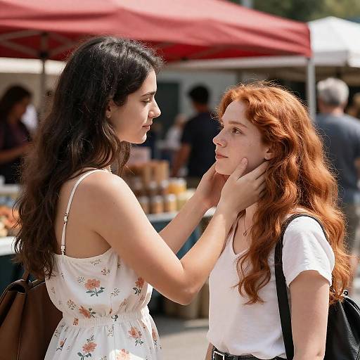 Sunlit Market Tender Moment Between Women