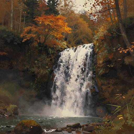 Autumn Waterfall in Forest
