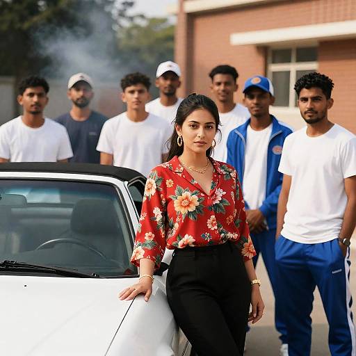 Striking Group Photo with Convertible Car