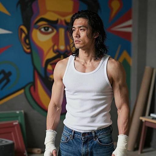 Muscular Man in Colorful Room Setting