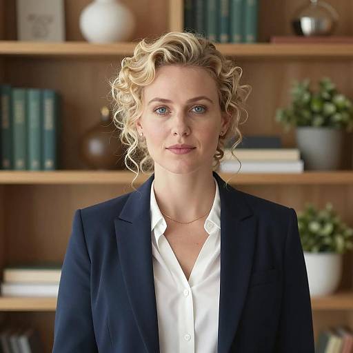 Professional Blonde Woman in Navy Blazer
