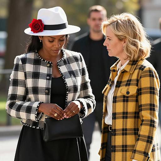 Two Women in Plaid Jackets Outdoors