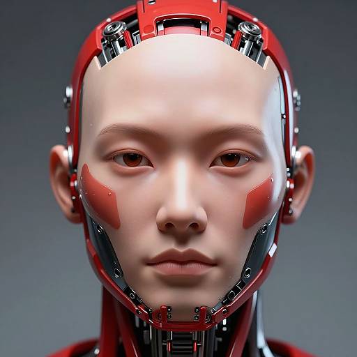 Intricate Red Cybernetic Cyborg Head