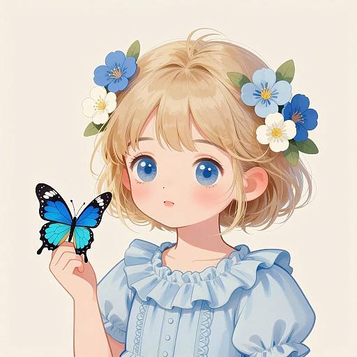Illustration of Girl with Blue Butterfly