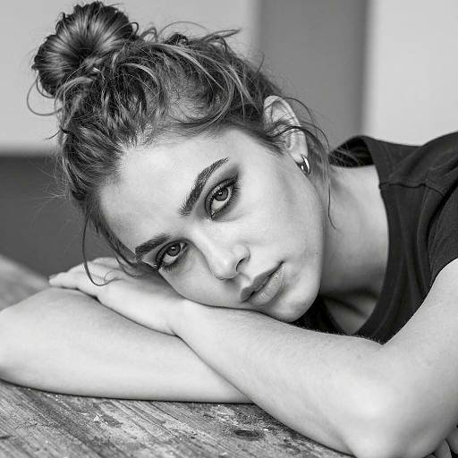 Black and White Portrait of Woman Resting