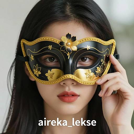 Elegant Asian Woman with Masquerade Mask