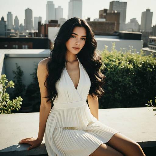 Woman in White Dress on Rooftop Garden