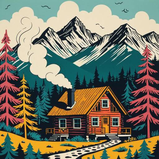 Whimsical Folk Art Mountain Cabin