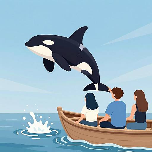Orca Leaping with People in Boat