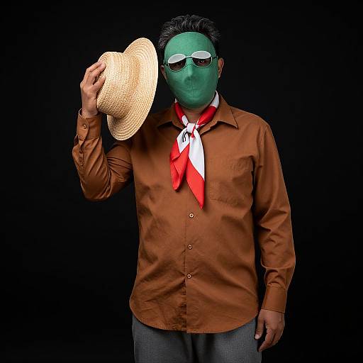 Man with Green Mask and Straw Hat