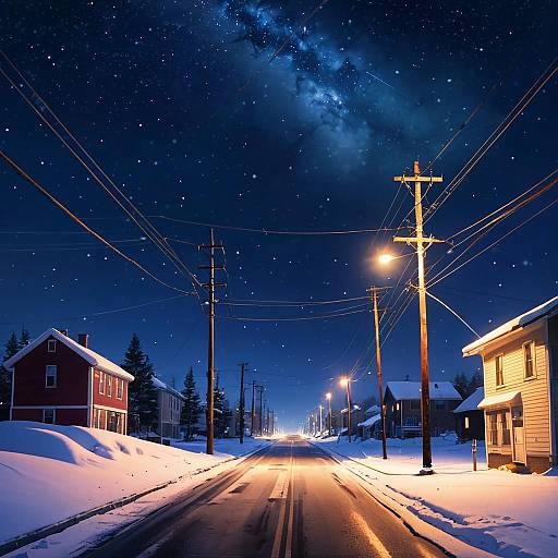 Solitary Night Road Under Starry Sky