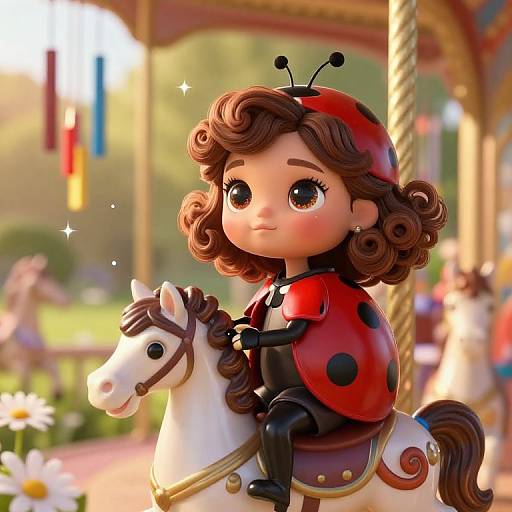 Adorable Ladybug Girl on Carousel