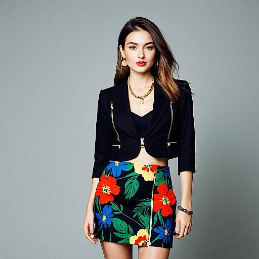 Funky Floral Blazer with Blue Mini Skirt