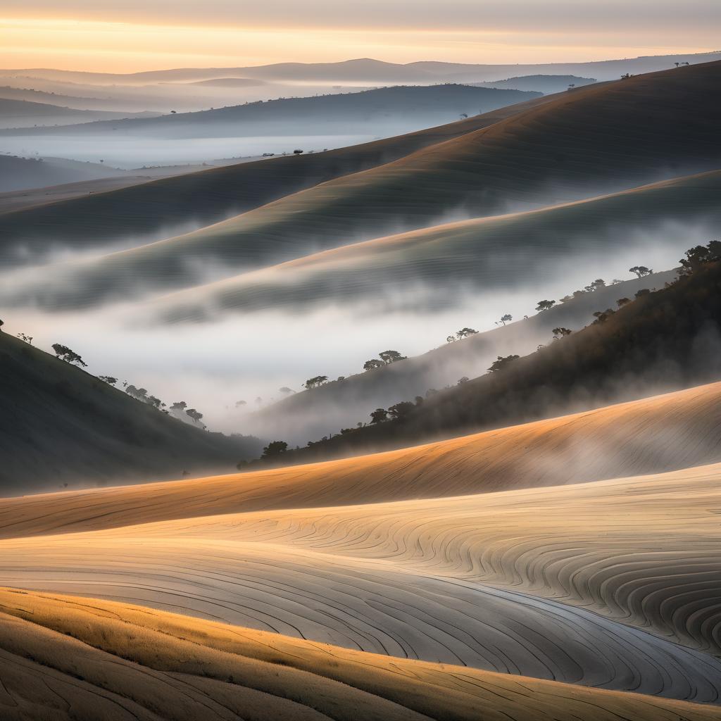 Mystical Crater in Foggy Morning Light