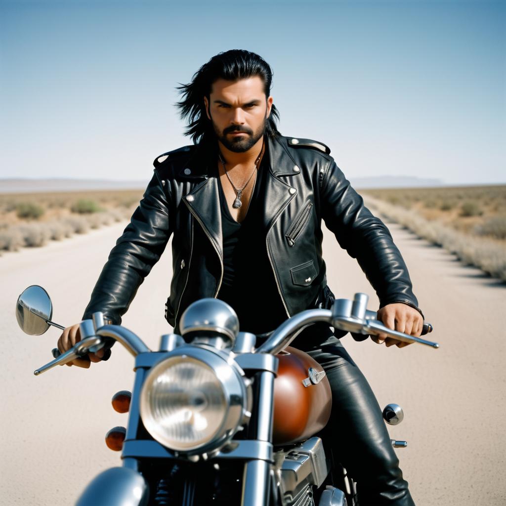 Bold Biker Dude on Deserted Road