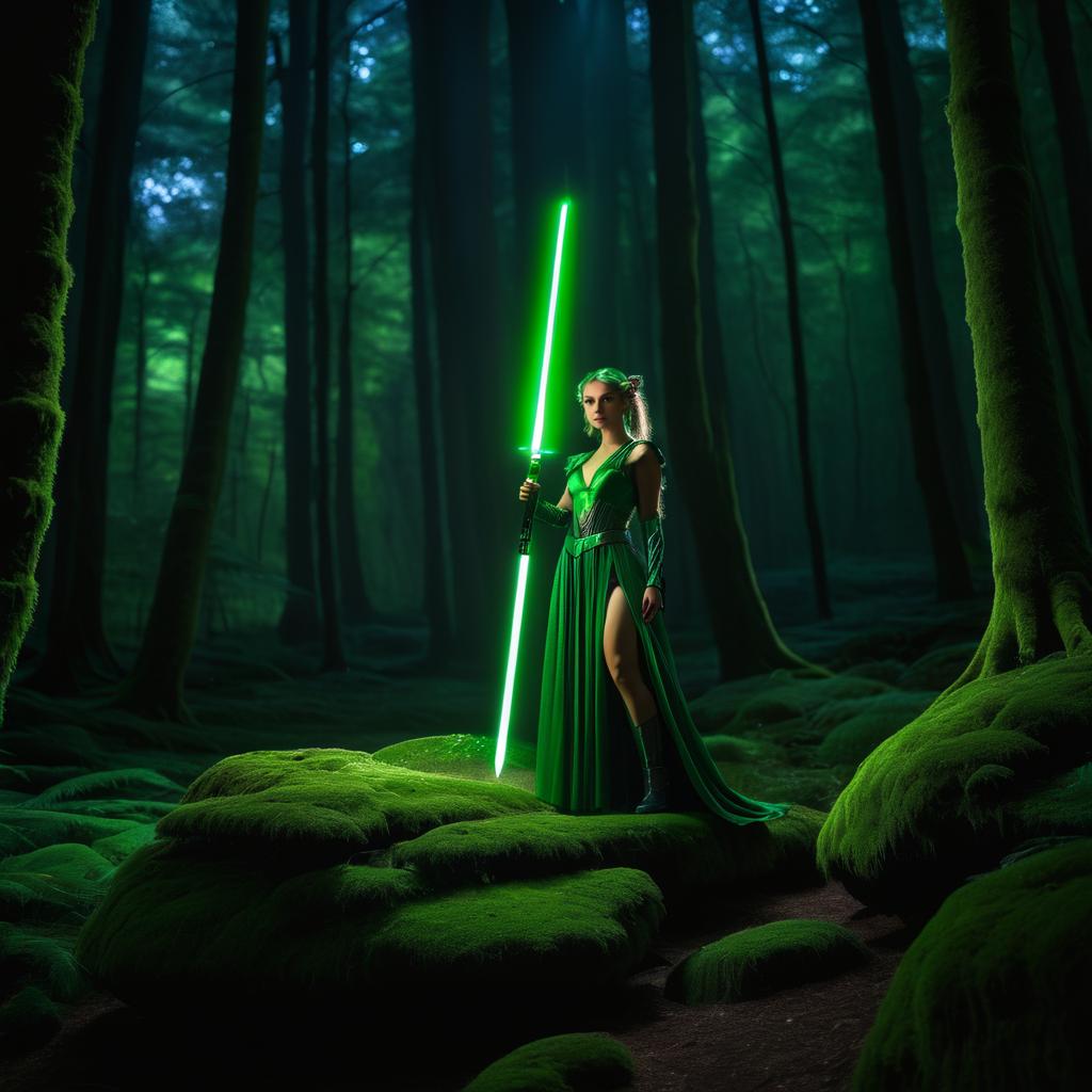 Majestic Fairy with Lightsaber in Forest