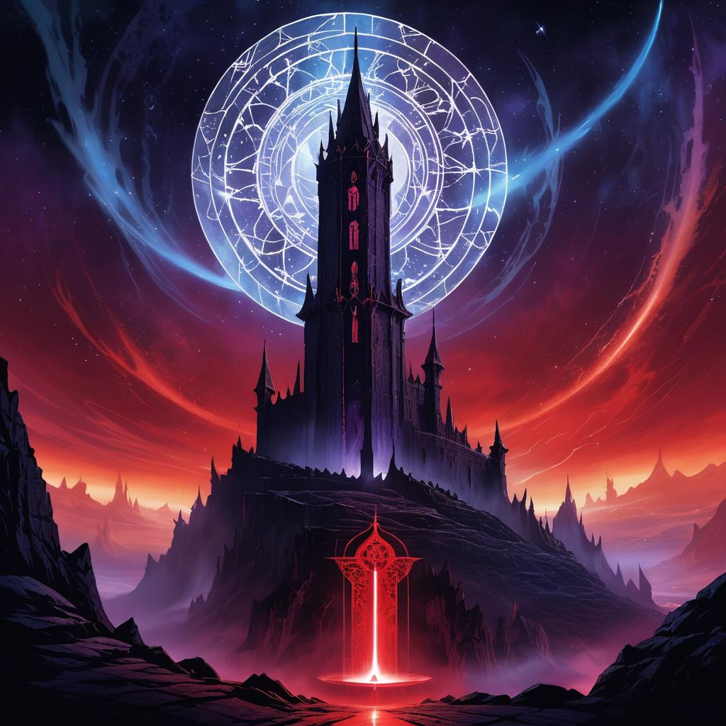 Mystical Spire Under Blood Moon Glow