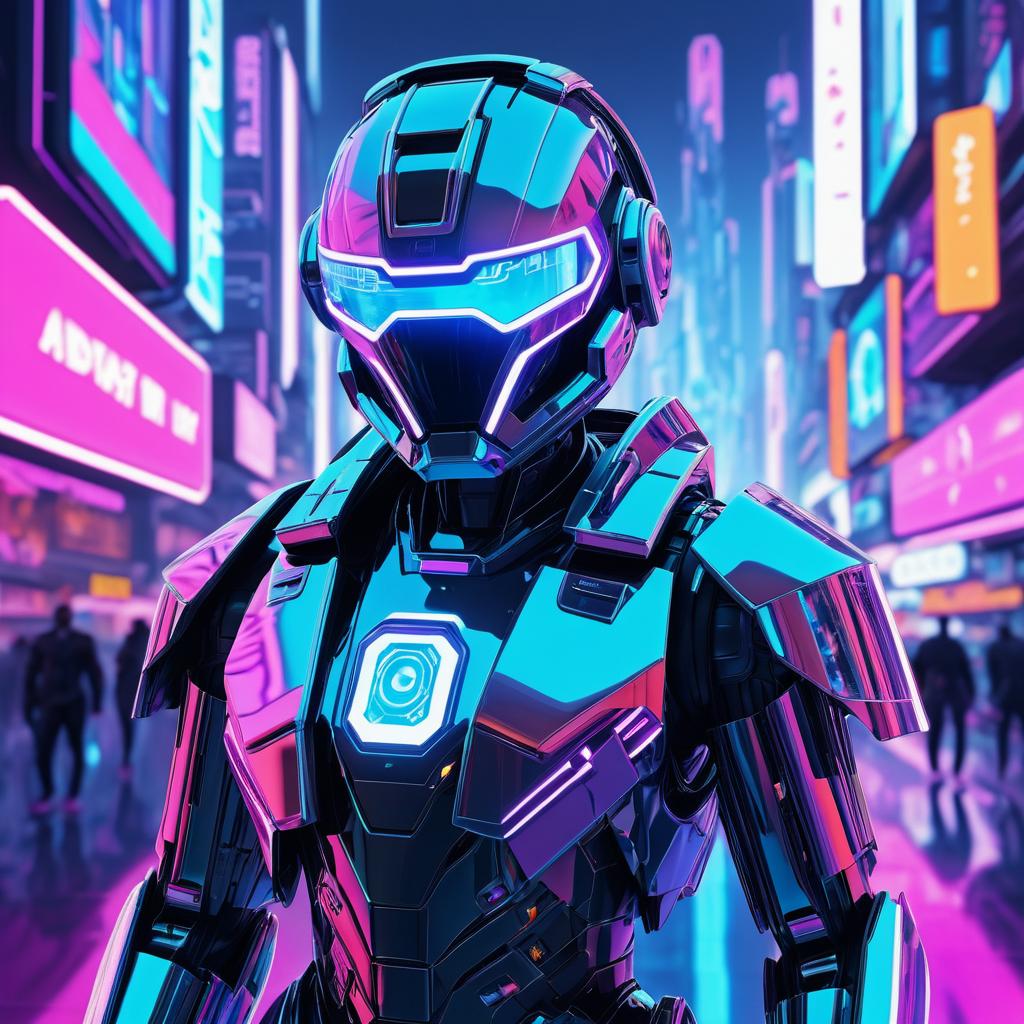 Futuristic Robot Explorer in Cyberpunk City