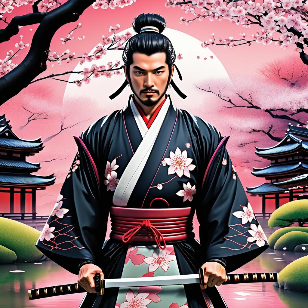 Samurai Serenity in Cherry Blossom Wonderland