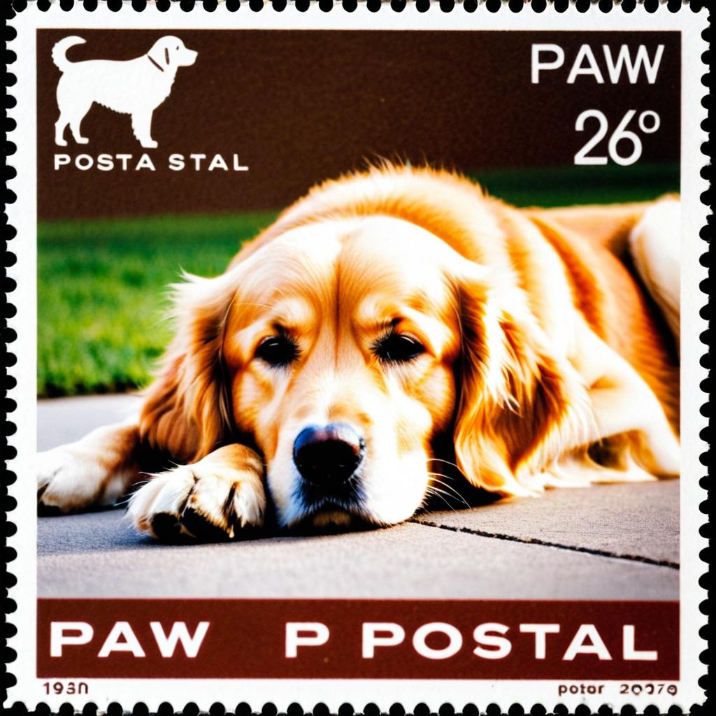 Lazy Golden Retriever on a Stamp