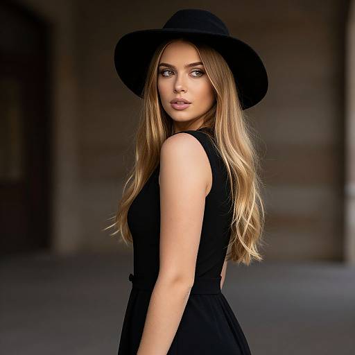Elegant Blonde Woman in Black Dress