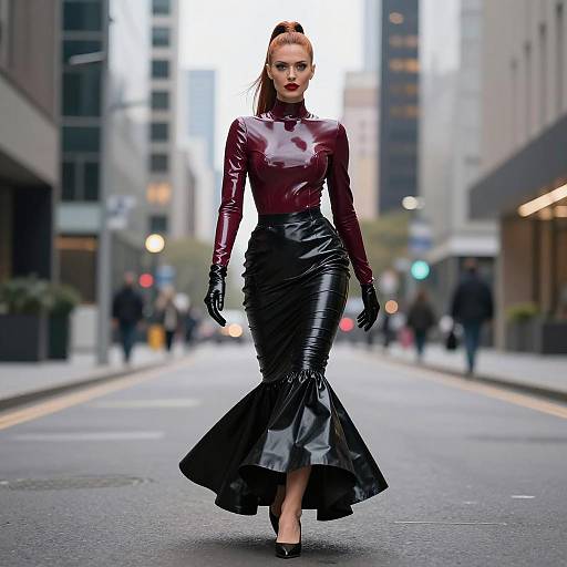 Striking Latex Fashion in Urban Dusk