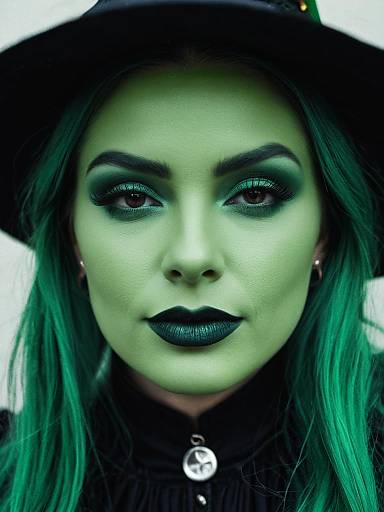 Woman in Green Witch Costume Close-Up