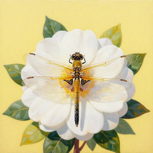 Dragonfly on White Flower Painting