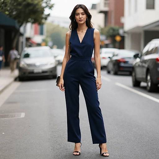 Woman in Navy Blue Jumpsuit
