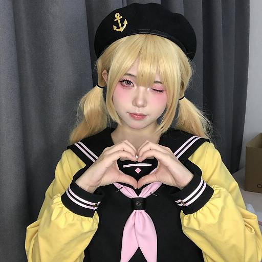 Young Woman in Sailor Outfit Heart Pose