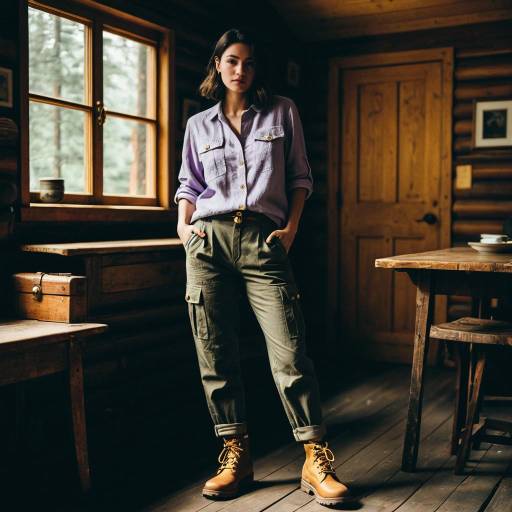 Woman in Casual Outfit in Rustic Cabin