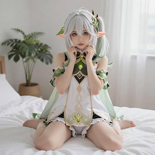 White-Haired Elf Anime Girl Art