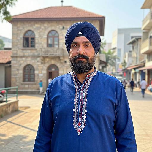 Middle-Aged Man in Turban by Historic Building