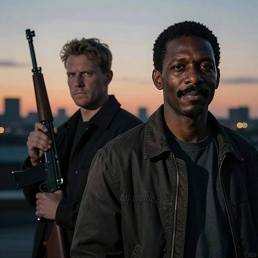 Urban Skyline Portrait with Contrasting Emotions