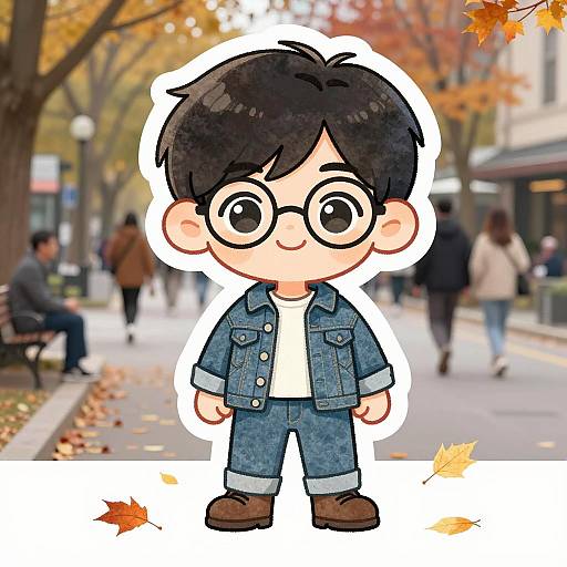 Cute East Asian Boy Doodle Sticker