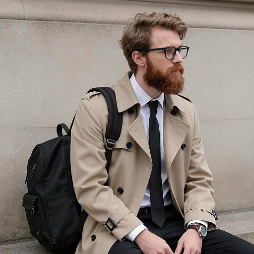 Bearded Man in Trench Coat Portrait